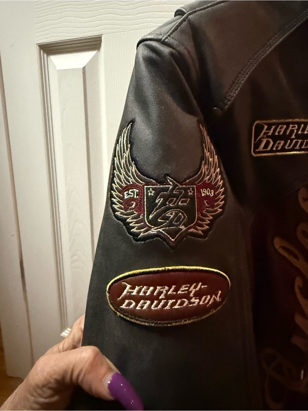 Harley-Davidson Black and Brown Leather Patchwork Women’s Biker Jacket - Picture 8 of 9